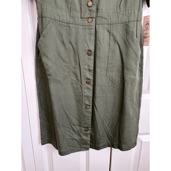 NANETTE WOMENS DRESS OLIVE GREEN SHORT SLEEVE MINISHIRT DRESS BUTTON DOWN 198 - Picture 6 of 7